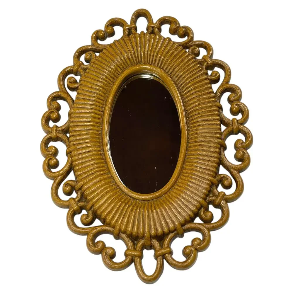 Vintage Ornate Oval Wall Mirror | Gold-Tone Resin Frame | Made in USA